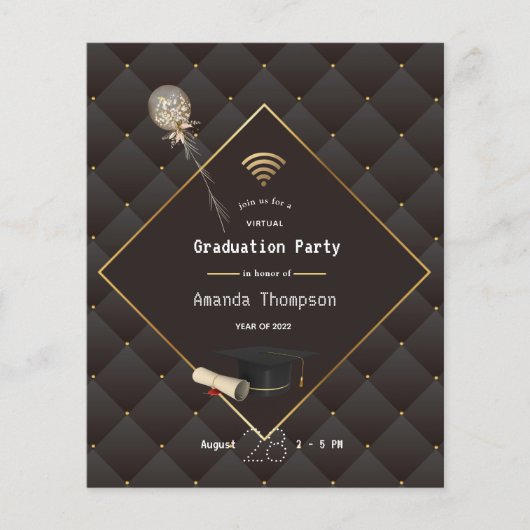 Uitnodiging voor een zwarte en Gold Virtual Gradup Flyer (Voorkant)