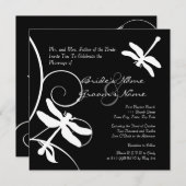 Uitnodiging voor een zwarte en witte dragonfly bru (Voorkant / Achterkant)