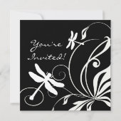 Uitnodiging voor een zwarte en witte dragonfly bru (Achterkant)