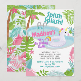 Uitnodiging voor een zwembadfeest eenhoorn verjaar