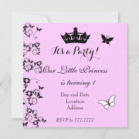 Uitnodiging voor eerste verjaardag van Baby Girl (Achterkant)