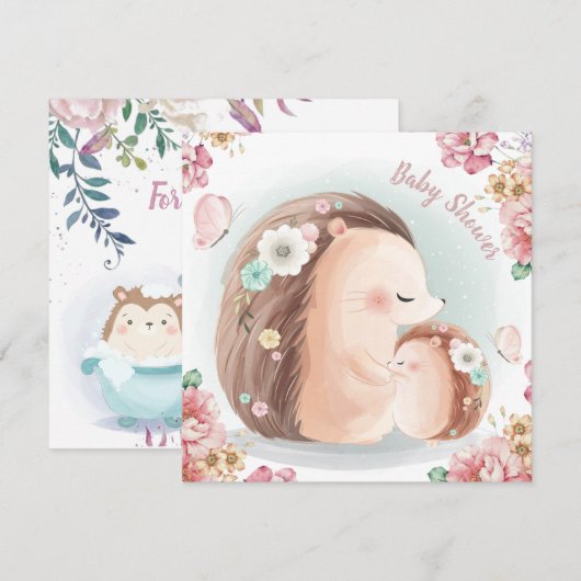 Uitnodiging voor egel-Baby shower (Voorkant / Achterkant)