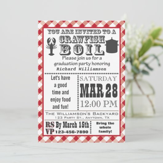 Uitnodiging voor eindexamenfeest met rivierkreefte (Staand voorkant)