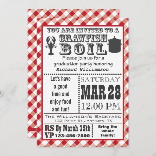 Uitnodiging voor eindexamenfeest met rivierkreefte (Voorkant / Achterkant)