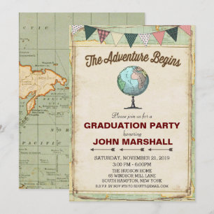 Uitnodiging voor eindexamenfeest met vintage globe