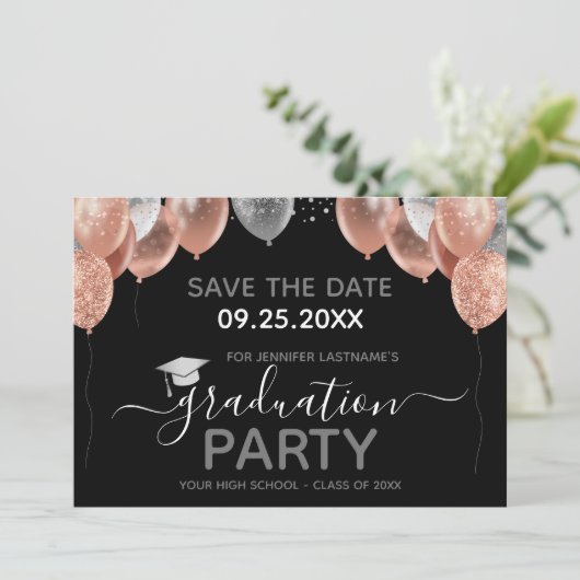 Uitnodiging voor eindexamenfeest om datum te reser (Staand voorkant)