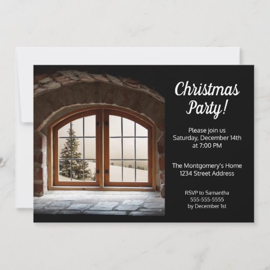 Uitnodiging voor Elegant Black en White Kerstparty (Voorkant)