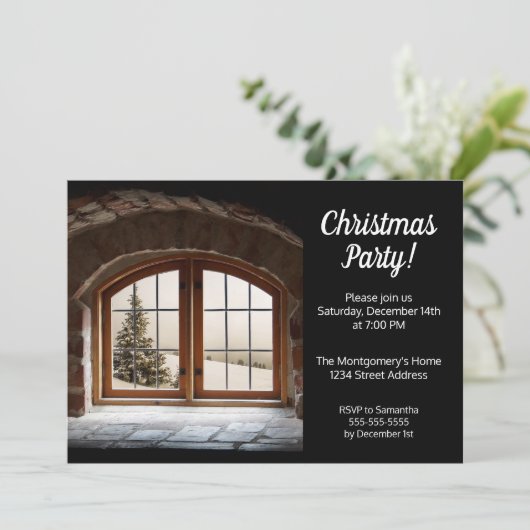 Uitnodiging voor Elegant Black en White Kerstparty (Staand voorkant)