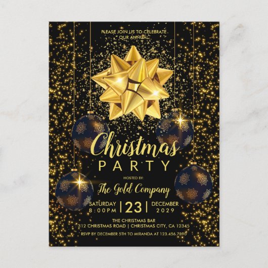 Uitnodiging voor Elegant Black Gold-kerst (Voorkant)