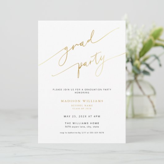Uitnodiging voor Elegant Gold Script Graduparty (Staand voorkant)
