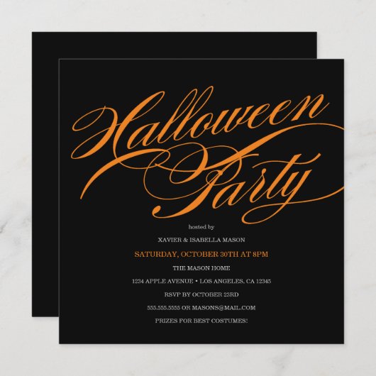 Uitnodiging voor Elegant Script Halloween Party (Voorkant / Achterkant)