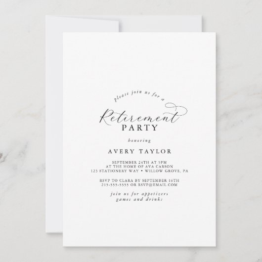 Uitnodiging voor Elegant Script Retirement Party (Voorkant)