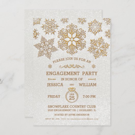Uitnodiging voor Elegant Snowflake Engagement Part (Voorkant / Achterkant)