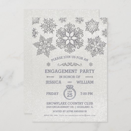 Uitnodiging voor Elegant Snowflake Engagement Part (Voorkant / Achterkant)