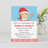 Uitnodiging voor Elf Christmas Birthday Party (Staand voorkant)