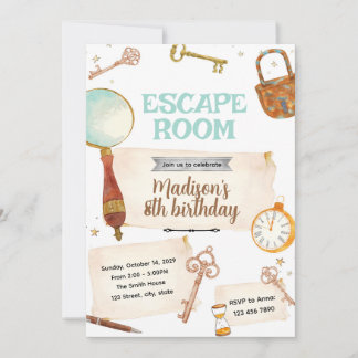 Uitnodiging voor escape room verjaardagsfeestje