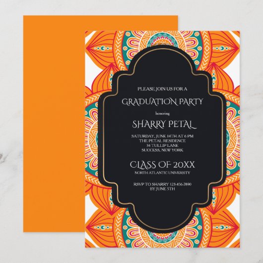 uitnodiging voor etnische bloemen (Voorkant / Achterkant)