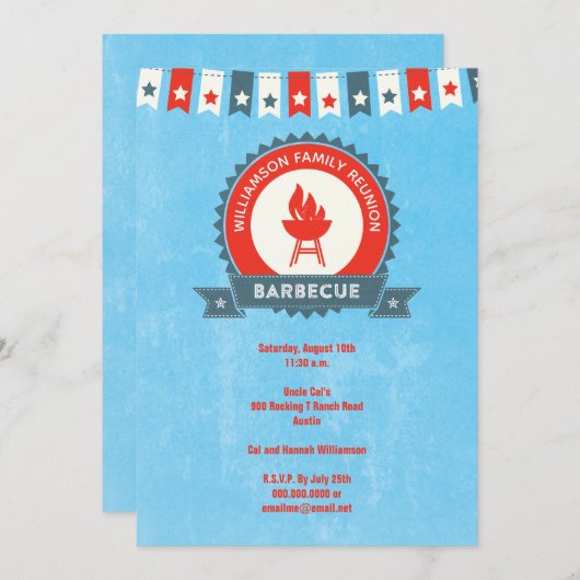 Uitnodiging voor familie reünie barbecue rood wit (Voorkant / Achterkant)