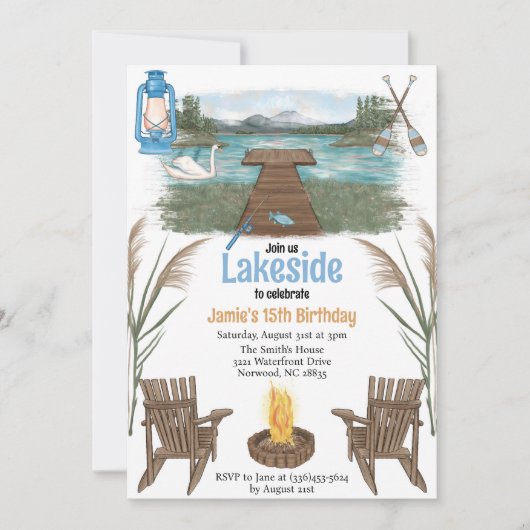 Uitnodiging voor feest aan het meer (Voorkant)