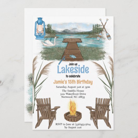 Uitnodiging voor feest aan het meer (Voorkant / Achterkant)