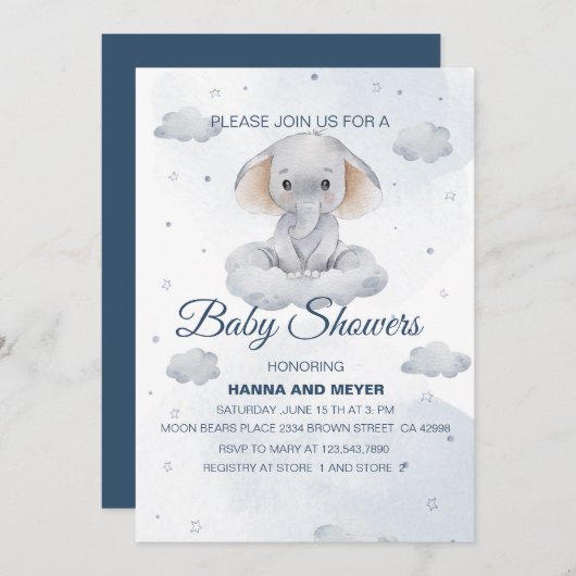 Uitnodiging voor feest baby jongen (Voorkant / Achterkant)