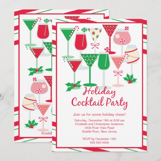 Uitnodiging voor feestdag Cocktail-kerstfeest (Voorkant / Achterkant)