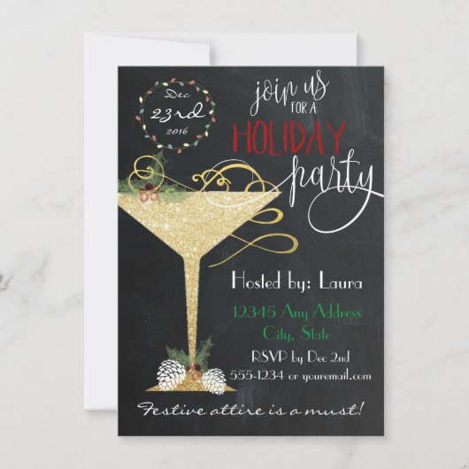 Uitnodiging voor feestdag - Faux Glitter (Voorkant)