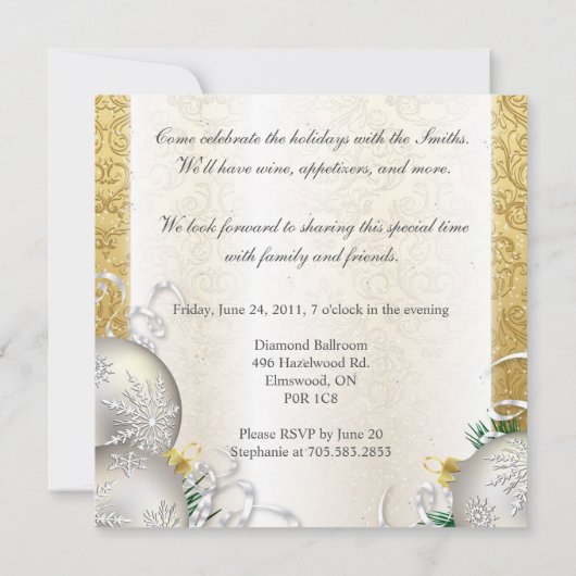 Uitnodiging voor feestdag - Goud en zilverversieri (Achterkant)