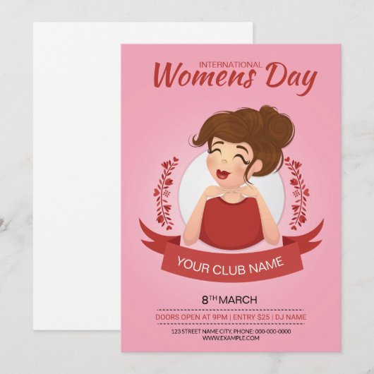 Uitnodiging voor feestdag op de dag van de vrouw (Voorkant / Achterkant)