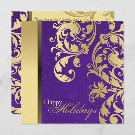 Uitnodiging voor feestdagen - Paarse en goudzonden (Voorkant / Achterkant)