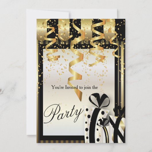 Uitnodiging voor feestelijke viering in goud & zwa (Voorkant)