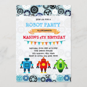 Uitnodiging voor feestje met leuk robot thema