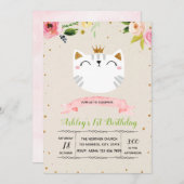 Uitnodiging voor feestje van knappe prinses kat (Voorkant / Achterkant)