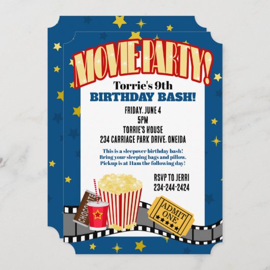 Uitnodiging voor filmliefdadigheidsfeest (Voorkant / Achterkant)