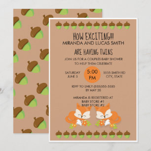 Uitnodiging voor Foxes Woodland Animals Twins Baby