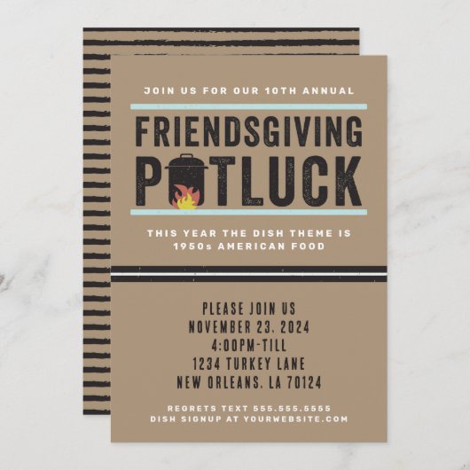 Uitnodiging voor Friendsgiving Potluck Feest (Voorkant / Achterkant)