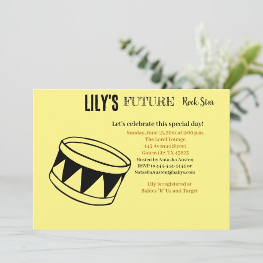 Uitnodiging voor Future Rock Star Baby Shower (Staand voorkant)