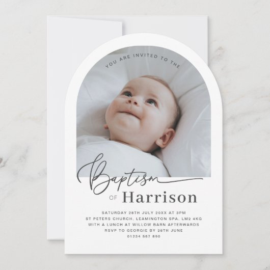 Uitnodiging voor gebogen fotodoop (Voorkant)