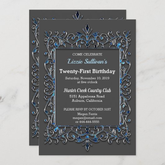  uitnodiging voor geboorte begrenzingsdag Glitzy B (Voorkant / Achterkant)