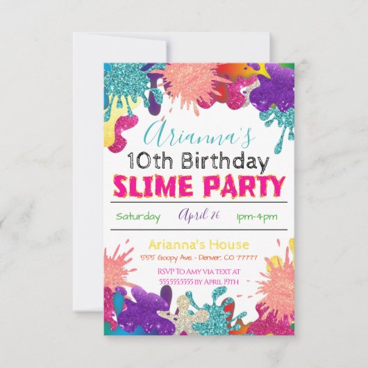 Uitnodiging voor geboorte van Slime Party (Voorkant)