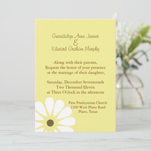 Uitnodiging voor geel en wit huwelijk (Staand voorkant)