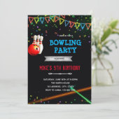 Uitnodiging voor glow arcade bowling feestje (Staand voorkant)