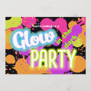 Uitnodiging voor glow-in-the-dark verfspatfeestje