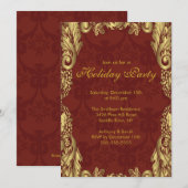 Uitnodiging voor Gold Damask-kerstfeestdag (Voorkant / Achterkant)