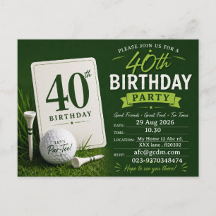 Uitnodiging voor golf verjaardagsfeestje 40ste ver briefkaart