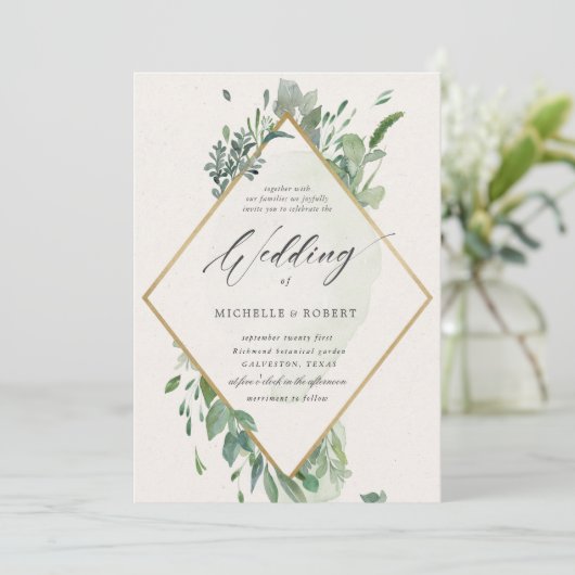 Uitnodiging voor goudbruinbruiloft met elegant gou (Staand voorkant)