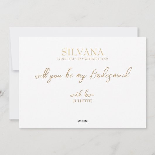 Uitnodiging voor gouddeo bruidmaid (Achterkant)