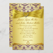Uitnodiging voor gouden en Paarse Damask-bruiloft (Voorkant / Achterkant)