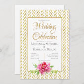 Uitnodiging voor gouden en roze bruiloft (Voorkant / Achterkant)