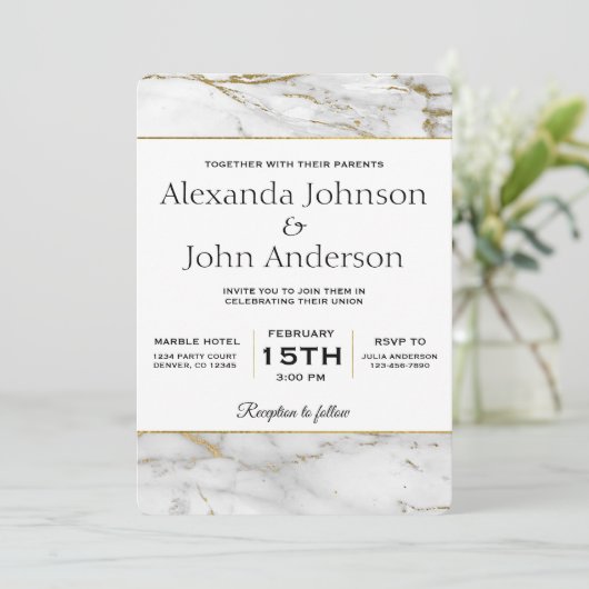 Uitnodiging voor gouden en witte marmer (Staand voorkant)